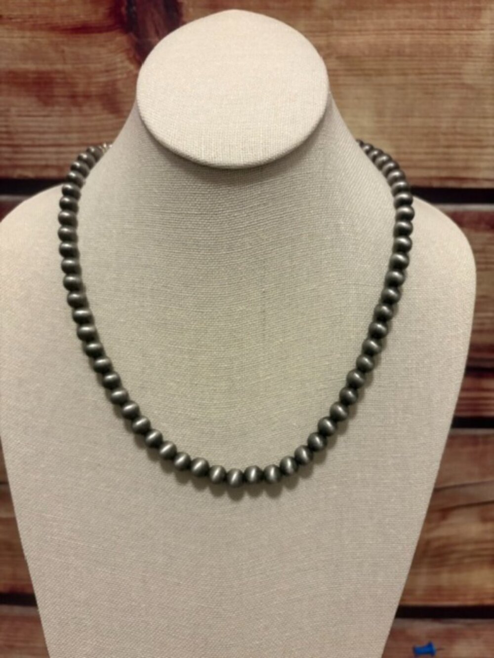 ISAC 16" 8mm Silver Tone Western Bead Necklace Handmade NWT